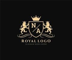 eerste na brief leeuw Koninklijk luxe heraldisch, wapen logo sjabloon in vector kunst voor restaurant, royalty, boetiek, cafe, hotel, heraldisch, sieraden, mode en andere vector illustratie.