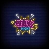 quiz nacht neonreclames stijl tekst vector