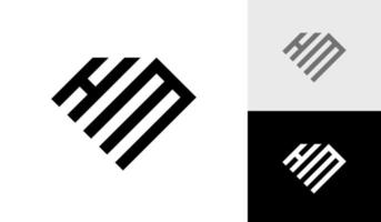 brief hm monogram met diamant vorm logo ontwerp vector