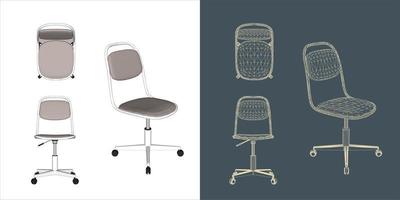 vector modern kantoor stoel ergonomisch in divers points van visie. blauw afdrukken geïsoleerd achtergrond