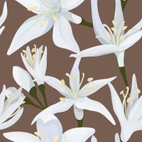 vector illustratie van naadloos patroon van delicaat bloemknoppen van koffie bloemen Aan een bruin achtergrond. verpakking ontwerp, jurk kleding stof, of inpakken