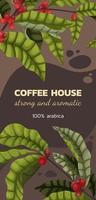 vector illustratie concept van reclame koffie met takken en bessen van koffie boom in tekenfilm stijl. verticaal banier of brochure Aan bruin achtergrond voor koffie winkel of cafe