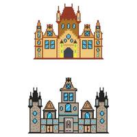 pixel gebouw speelhal spel wereld en pixel tafereel, kunst illustratie vector