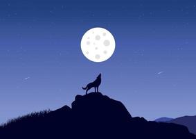 wolf silhouet Bij vol maan, vector ontwerp.