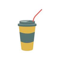 een kopje koffie met een rietje in vintage kleuren op een witte achtergrond. vectorillustratie, pictogram vector