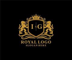 eerste ig brief leeuw Koninklijk luxe logo sjabloon in vector kunst voor restaurant, royalty, boetiek, cafe, hotel, heraldisch, sieraden, mode en andere vector illustratie.