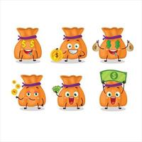 oranje snoep zak tekenfilm karakter met schattig emoticon brengen geld vector