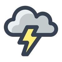 donder storm symbool in kleur gevulde icoon stijl. bliksem, wolk, weer alert, voorspelling teken vector