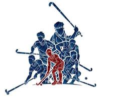 groep van veld- hockey sport team mannetje spelers mengen actie vector