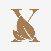 brief X met blad decoratie eerste luxe vector logo ontwerp