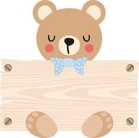 schattig teddy beer Holding een houten uithangbord vector