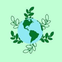 vector illustratie van aarde wereldbol met groen bladeren, recycle bladeren. concept van wereld milieu dag, opslaan de aarde, aarde dag