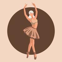 vector illustratie klassiek ballet. Kaukasisch wit vrouw ballet danser in een bruin tutu en pointe schoenen dansen Aan bruin cirkel achtergrond in een vlak stijl