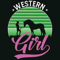 western meisje paard met meisjes t-shirt ontwerp vector