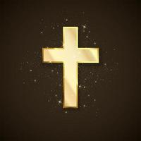 gouden kruis symbool van Christendom. heilig metaal kruis Aan donker achtergrond. symbool van hoop en vertrouwen. vector