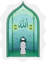 iktikaf Ramadhan illustratie tekenfilm fit voor ieder Islamitisch sociaal media of folder vector