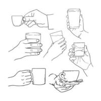 lijn tekening van een hand- Holding een glas vector