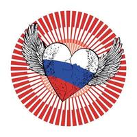 t-shirt ontwerp met een gevleugeld hart met de kleuren van de vlag van de Russisch federatie. vector illustratie over Slavisch patriottisme.