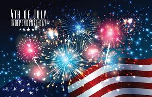 4 juli onafhankelijkheidsdag vuurwerk en vlag vector
