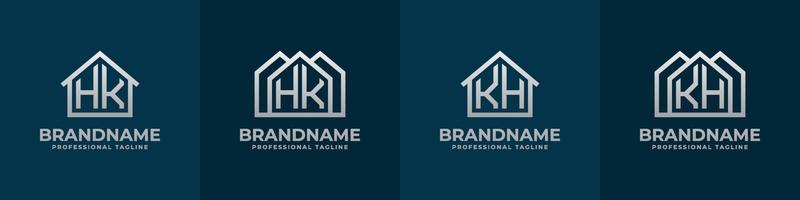 brief hk en kh huis logo set. geschikt voor ieder bedrijf verwant naar huis, echt landgoed, bouw, interieur met hk of kh initialen. vector