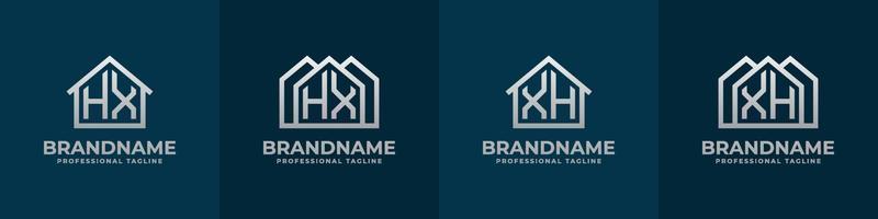 brief hx en xh huis logo set. geschikt voor ieder bedrijf verwant naar huis, echt landgoed, bouw, interieur met hx of xh initialen. vector