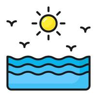 een bewerkbare grafisch ontwerp van zee in modieus stijl, zonneschijn vector