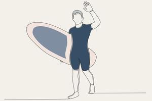 kleur illustratie van een surfer groet zijn vriend vector