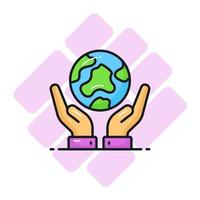 wereldbol Aan menselijk handen beeltenis concept van opslaan de wereld, wereld aarde dag icoon vector