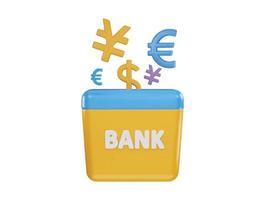 geld besparing bank met munt , yen en euro icoon 3d renderen vector illustratie