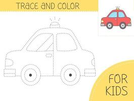 spoor en kleur kleur boek met auto voor kinderen. kleur bladzijde met tekenfilm auto. vector illustratie voor kinderen.