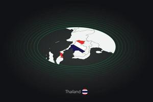Thailand kaart in donker kleur, ovaal kaart met naburig landen. vector