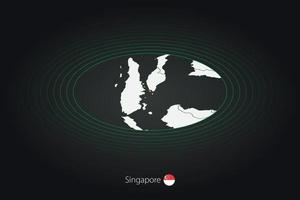 Singapore kaart in donker kleur, ovaal kaart met naburig landen. vector