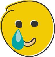schattig emotioneel emoji vlak stijl, hand- trek emoticon met tranen van vreugde. vector