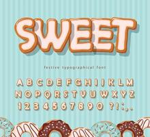zoete cookie-lettertype. cartoon hand getrokken alfabet. geglazuurde kleurrijke letters en cijfers. vector