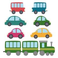 auto's, bussen, trein set. kinderen ontwerp vector