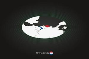 Nederland kaart in donker kleur, ovaal kaart met naburig landen. vector