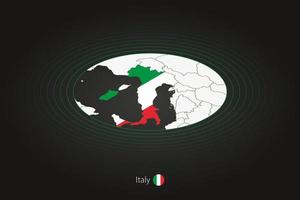 Italië kaart in donker kleur, ovaal kaart met naburig landen. vector