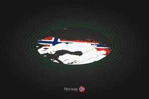 Noorwegen kaart in donker kleur, ovaal kaart met naburig landen. vector