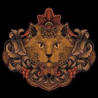 illustratie vector antiek kat hoofd met wijnoogst gravure ornament in terug perfect voor uw handelswaar en t overhemd