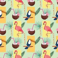 abstract tropisch achtergrond met tropisch vogels. naadloos patroon met toekan en flamingo. vector