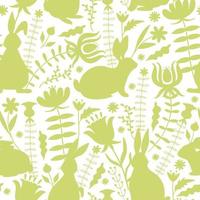 Pasen naadloos patroon met konijntjes silhouet, bloemen en bladeren. structuur voor textiel, ansichtkaart, omhulsel papier, verpakking enz. vector illustratie.