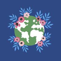 aarde dag, opslaan de aarde. de concept van milieu problemen, milieu bescherming, zorg voor onze wereld. gekleurde vlak illustratie van de planeet in bloemen. vector