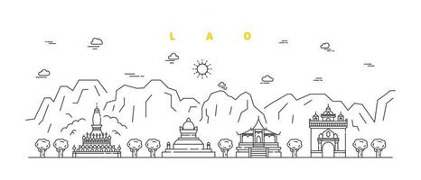 lao stad. moderne platte lijn landschap vector. stadslijn kunst illustratie met gebouw en tempel. vector illustratie.