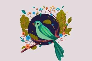 illustratie met mooi vogel en bloemen, bladeren, natuur, abstract blad patronen, illustratie, voorjaar illustratie vector