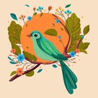 illustratie met mooi vogel en bloemen, bladeren, natuur, abstract blad patronen, illustratie, voorjaar illustratie vector