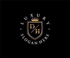 eerste dh brief Koninklijk luxe logo sjabloon in vector kunst voor restaurant, royalty, boetiek, cafe, hotel, heraldisch, sieraden, mode en andere vector illustratie.