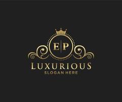 eerste ep brief Koninklijk luxe logo sjabloon in vector kunst voor restaurant, royalty, boetiek, cafe, hotel, heraldisch, sieraden, mode en andere vector illustratie.