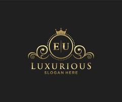 eerste EU brief Koninklijk luxe logo sjabloon in vector kunst voor restaurant, royalty, boetiek, cafe, hotel, heraldisch, sieraden, mode en andere vector illustratie.