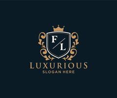 eerste fl brief Koninklijk luxe logo sjabloon in vector kunst voor restaurant, royalty, boetiek, cafe, hotel, heraldisch, sieraden, mode en andere vector illustratie.