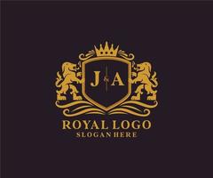 eerste ja brief leeuw Koninklijk luxe logo sjabloon in vector kunst voor restaurant, royalty, boetiek, cafe, hotel, heraldisch, sieraden, mode en andere vector illustratie.